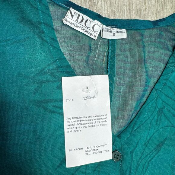 Vintage NDCC Norma Dani Clothing Sheer Button Up Blue Floral Shirt S NEW Boho - Picture 3 of 5